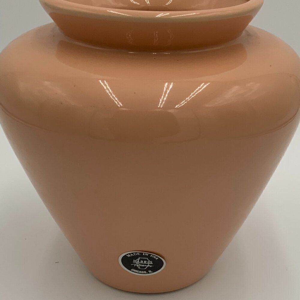 Harris Pottery MCM Peach Art Deco Ceramic Vase 8 1/2"